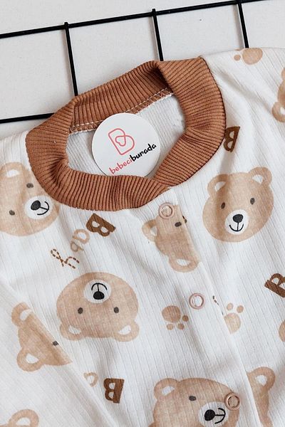 BEBECİBURADA Teddy Bear Printed Baby Front Snap Pajama Set