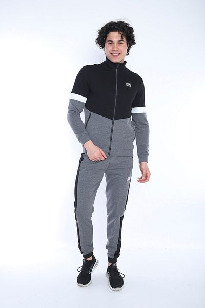 NEED LİFE Men's Gray Black Color Detailed Bottom Top Zippered Pocket Slim Fit 2 Thread Tracksuit Set