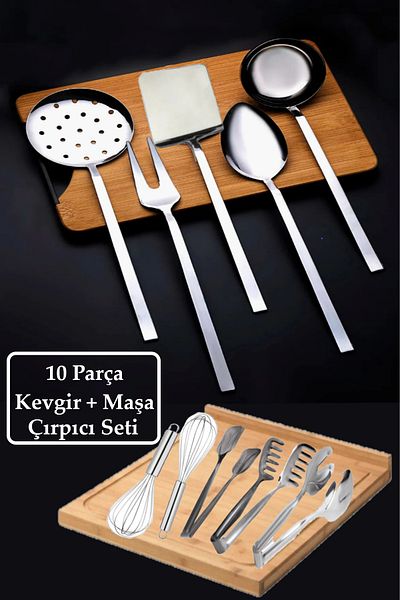 Bayev 10 Piece Steel Flat Colander + Tongs Beater Set