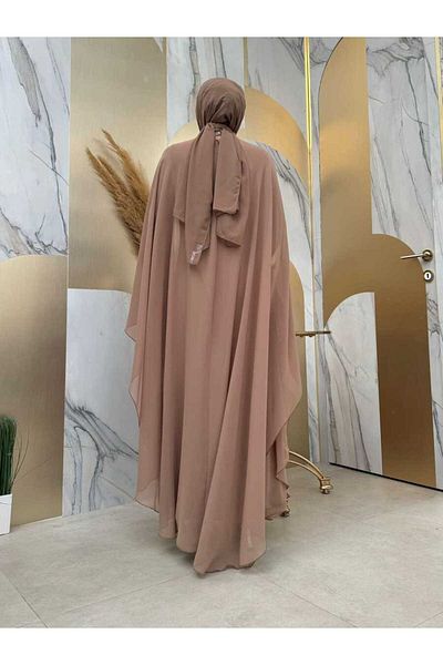 Bym Fashion Βραδινό φόρεμα με παγιέτες σιφόν με καπέλο 3774 Mink