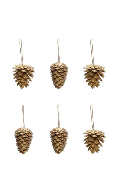 Elfora New Year's Pine Tree Ornament Cone Gold 5 cm Pack of 6