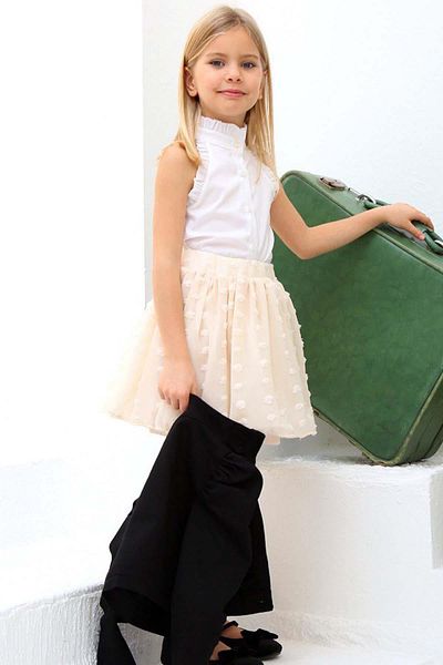Riccotarz Girl's Black Skirt Set with Polka Dot Skirt and Denim Jacket