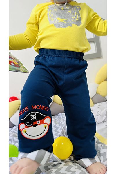 TD Collection Pirate Embroidered Leg Striped Navy Blue Color 100% Cotton Knitted Boy/Baby Trousers