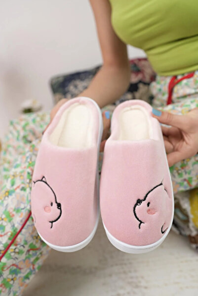 PUSKAS Kadın Hayvan Figürlü Ev Terliği Kışlık Yünlü Ses Yapmayan Terlik 00127