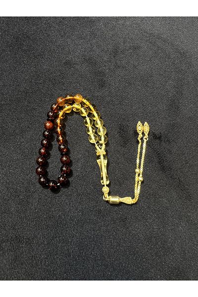 Amber by Mazukna Baltic Drop Amber Prayer Beads - Brown, Globe Cut, Silver Tassel, Certified