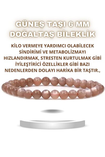 NehirTaş Sertifikalı Güneş Doğal Taş Bileklik 6 Mm ( Kilo Vermeye Yardımcı ) Aa Kalite