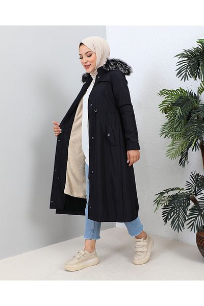 KMKkombin KMKKOMBİN WATER REPELLENT WINTER CLOTH WITH FUR INNER SIZED HIJAB COAT COAT