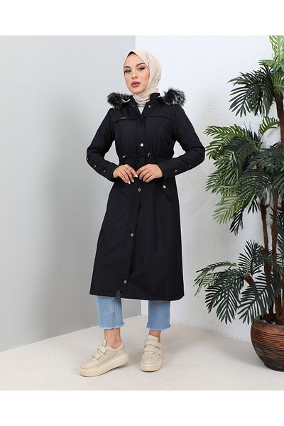KMKkombin KMKKOMBİN WATER REPELLENT WINTER CLOTH WITH FUR INNER SIZED HIJAB COAT COAT