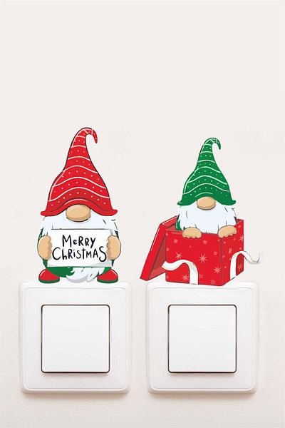 Piksel Grafik Merry Christmas Gnomes Socket Sticker, Christmas Socket Sticker