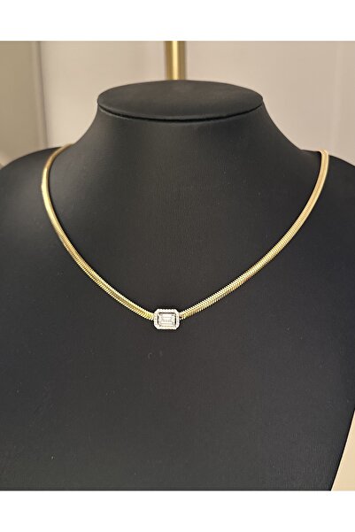 emy by emel luxury silver jewelry Altın Kaplama Baget Taşlı Balık Sırtı Zinci...