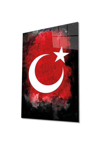 Rosyvien Moon and Star Turkish Flag Glass Painting, Home, Office and School Wall Decoration, Gift Large Tempered Glass