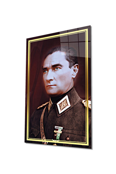 Rosyvien Portretul lui Ataturk în uniformă cu bandă aurie, pictură pe sticlă,...