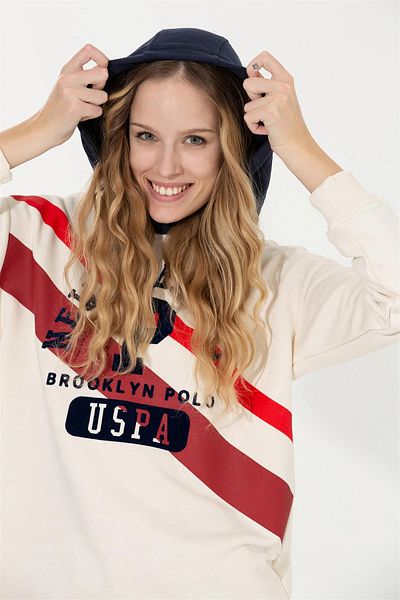 U.S. Polo Assn. Women's Ecru Hooded Sweatshirt