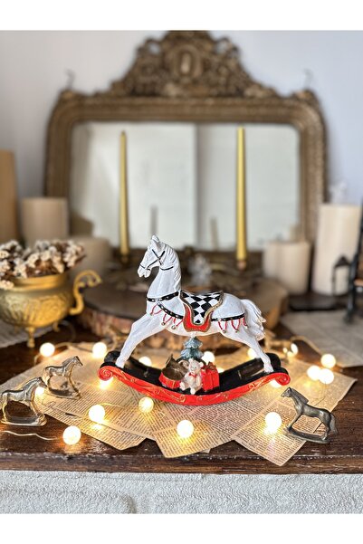 Handmadesign Sallanan El Boyaması Polyester At Yılbaşı Biblo Dekor / Siyah Beyaz