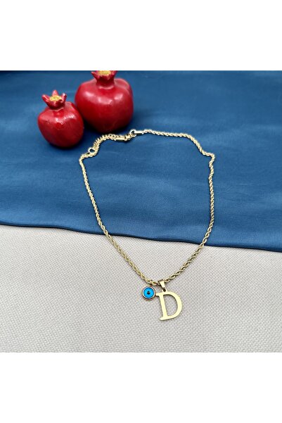 Opia Takı & Aksesuar Çelik Burgu Zincir Nazar Boncuklu Gold Harf Kolye