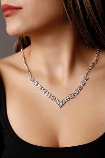 HUBANN Gümüş Kaplama Tasarım Desenli Su Yolu Kolye Nişan Kolyesi Düğün Kolyesi Abiye Kolye