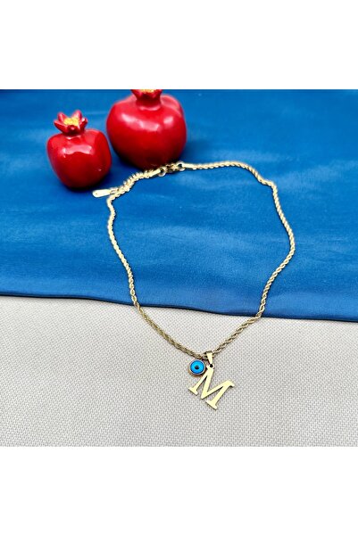 Opia Takı & Aksesuar Çelik Burgu Zincir Nazar Boncuklu Gold Harf Kolye