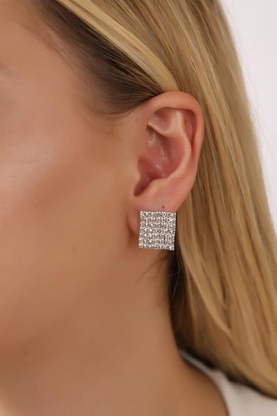 HUBANN Silver Color Mini Square Patterned Stone Earrings Square Mini Earrings Waterway Earrings