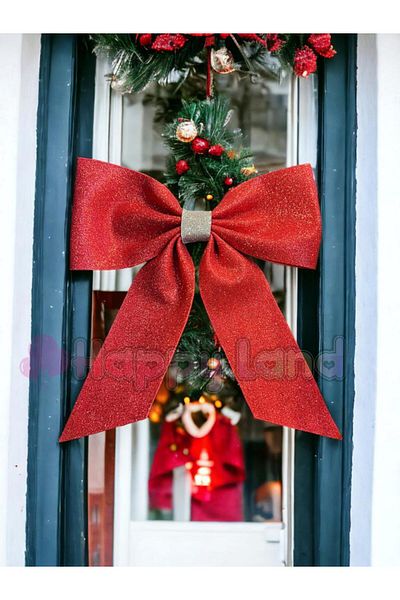 Happyland New Year's Red Door Tableware Tree Ornament Glitter Eva Bow Decor New Year's Ornament 30x30 cm Red