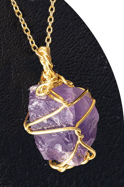 Tesbih Atölyesi Certified Wire Wrapped Raw Amethyst Stone Necklace - Bottom