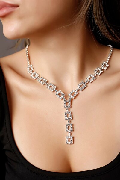 HUBANN Gümüş Kaplama Kare Tasarım Kolye Kare Su Yolu Kolye Nişan Kolyesi Düğün Kolyesi Abiye Kolye