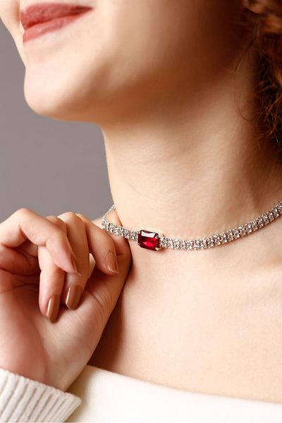 HUBANN Red Baguette Stone Choker Necklace, Stylish Stone Choker, Waterway Choker Necklace, Choker, Neck Collar