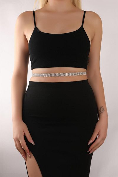 HUBANN 5 Rows Silver Color Waterway Stone Waist Chain - Bikini Trend Belt Belly