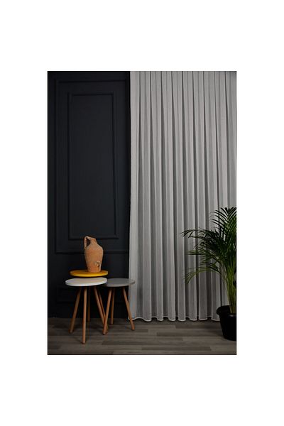 VANESSA PERDE Hall Living Room Bedroom Tulle Curtain Vacco Bamboo Tulle 1/3 Tight Pleated Draped and Iron-free