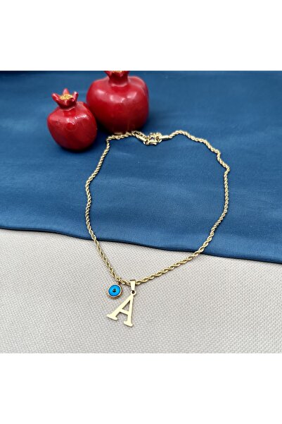 Opia Takı & Aksesuar Çelik Burgu Zincir Nazar Boncuklu Gold Harf Kolye