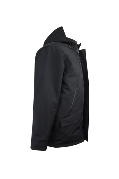 marufshop Men's Large Size Oversize Thick Winter Padded Waterproof Softshell Jacket Black