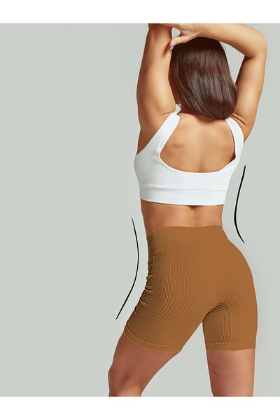 MİSTİRİK Pantaloni scurți din twill Dublin - Model fără sudură pentru ciclism, pantaloni scurți sport, culoare caramel