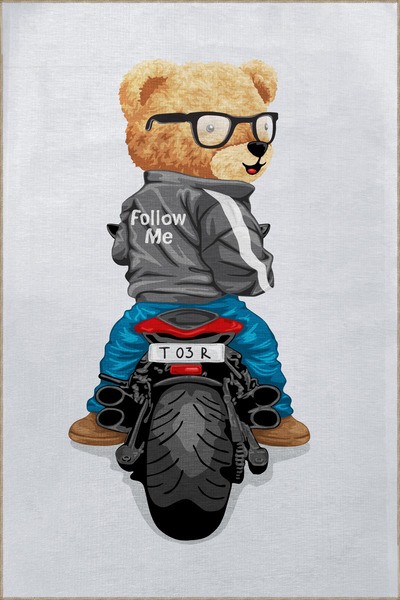 Rugs Modern Halı Çok Renkli Retro Temalı Motorlu Ayıcık Desenli Kreatif Moder...