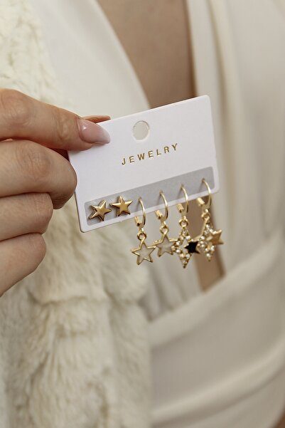 takıtarzım Gold sallantılı yıldız set küpe