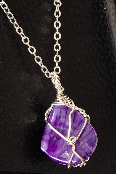 Tesbih Atölyesi Certified Wire Wrapped Purple Agate Stone Necklace