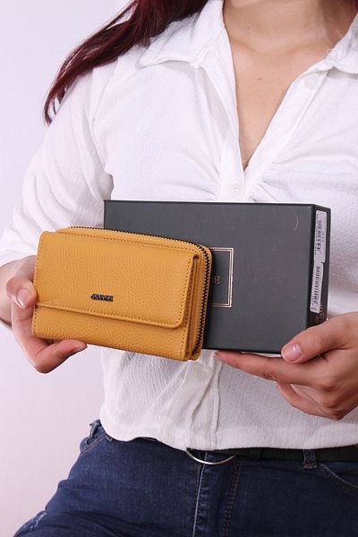 Grande 2754 Black detail Genuine leather Women's wallet card holder clutch YELLOW