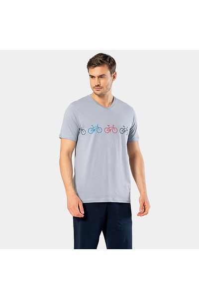 TÜREN Türen Men's Printed V-Neck Bermuda Shorts Pajama Suit