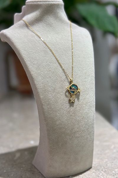 yucelique Saturn Planet Design Horlogorie Steel Necklace