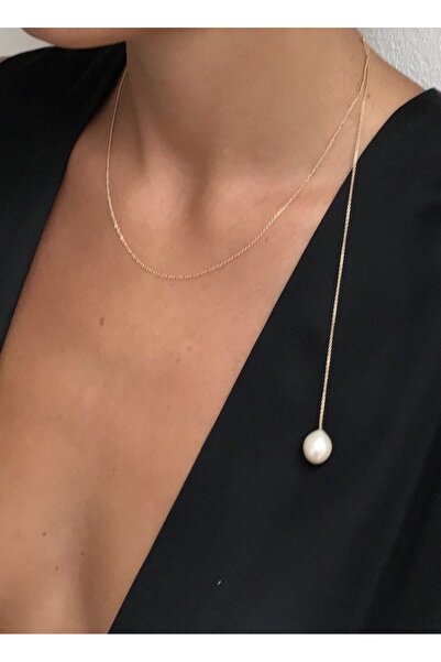 pop up store 14k Altın Kaplama Zincir İnci Detay Kolye