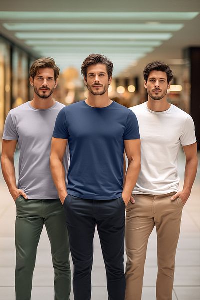 Trendyol Collection Šedá-Ecru-Indigo Slim/Narrow Cut Crew Neck Basic 100% bavlna Tričko 3 balení Tmnss19Bo0007