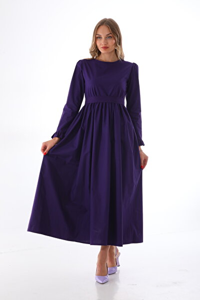 Moda Lippa Rochie mov hijab cu detaliu cu volane pe mâneci