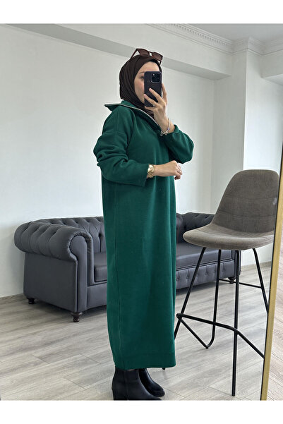 Arden Scarf Zippered Knitwear Dress Emerald Green