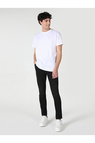 Colin's Tricou alb cu mânecă scurtă pentru bărbați, cu decolteu rotund