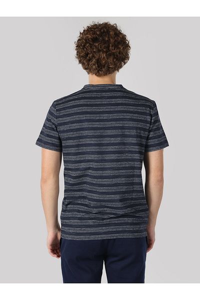 Colin's Navy Blue Striped Regular Fit Men's Short Sleeve T-Shirt