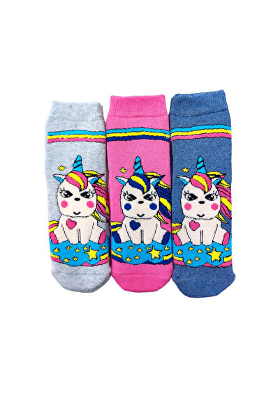 Ollero 3 Çift Kız Çocuk Kalın Havlu Çorap Kaydırmaz Taban Termal