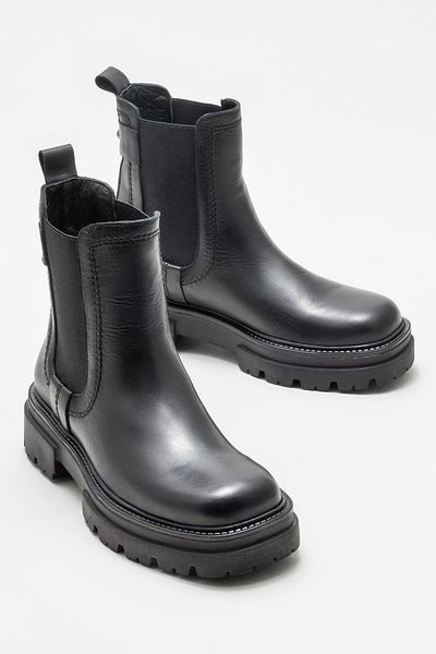 Elle Shoes Μαύρες δερμάτινες γυναικείες καθημερινές φλατ μπότες
