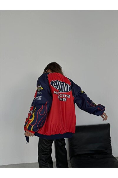 Touz Streetwear Unisex Lined Flame Racer Red Bomber Jacket