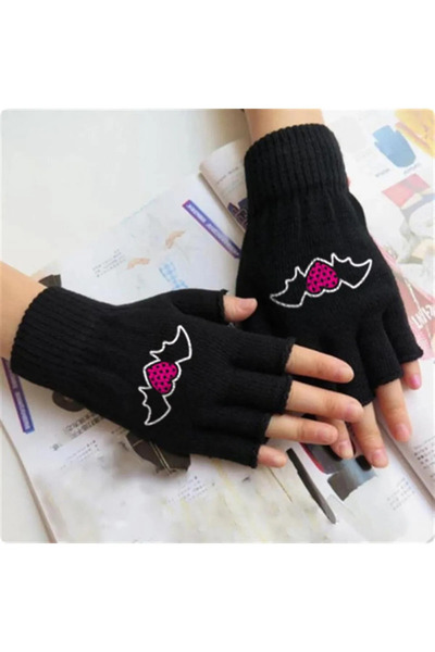 DEEFWEAR Mănuși duble unisex negre cu imprimeu inimă în liliac -mingalondon