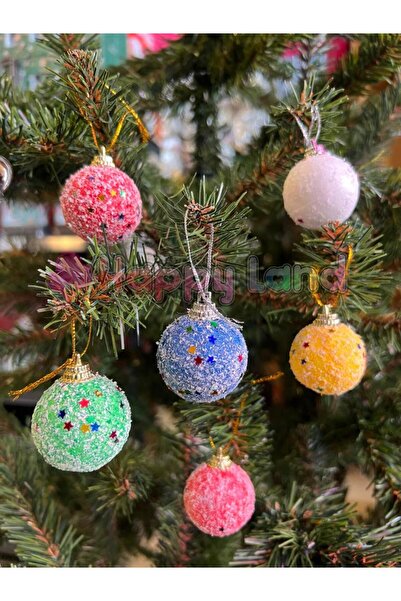 Happyland Yılbaşı Ağacı Renkli Köpük 4 Cm 6 Adet Yılbaşı Top Süsü Yılbaşı Ağacı Renkli Cici Toplar