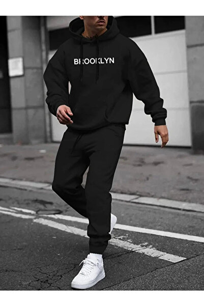 hello tekstil Set de trening negru unisex oversize imprimat