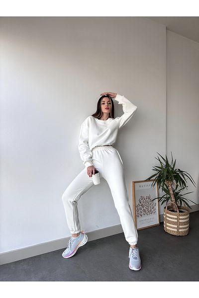 CERENCE AKÇA OKULCUNUZ WOMEN'S THREE THREAD WAIST ELASTIC CROP ZERO COLLAR TRACKSUIT SET